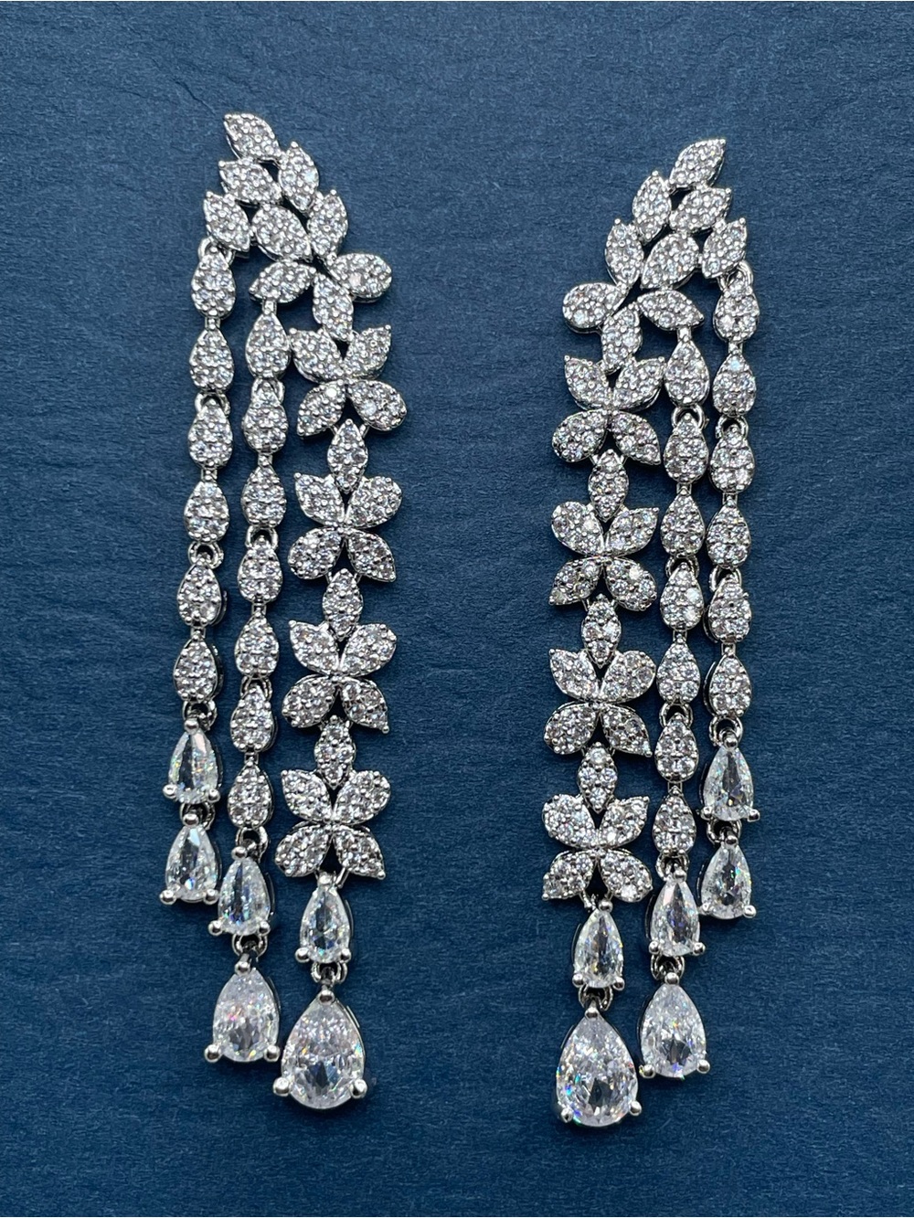 Swarovski Crystals Elements White Crystal Floral Chandelier Statement Earrings